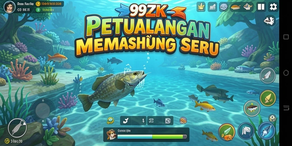 Tampilan screenshot menunjukkan pemain menangkap ikan besar di lautan.