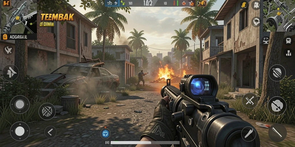 Screenshot gameplay ADG62 menampilkan aksi tembak-menembak yang seru.