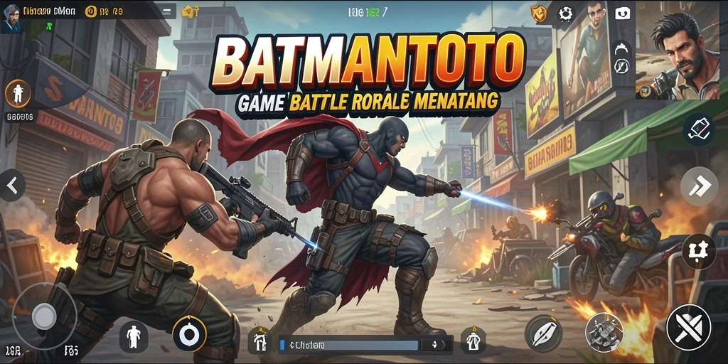 Tampilan gameplay yang menegangkan dalam BATMANTOTO dengan aksi Battle Royale.