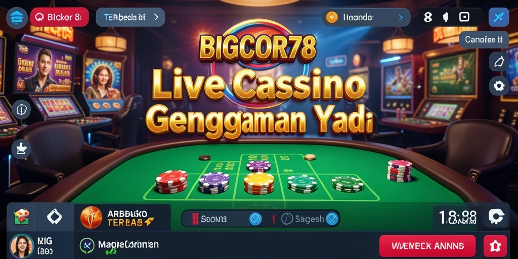 Tampilan screenshot menunjukkan dealer bermain Live Casino yang interaktif.