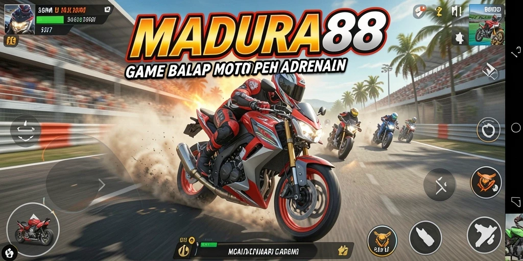 Tampilan gameplay balap motor yang mendebarkan dan realistis.
