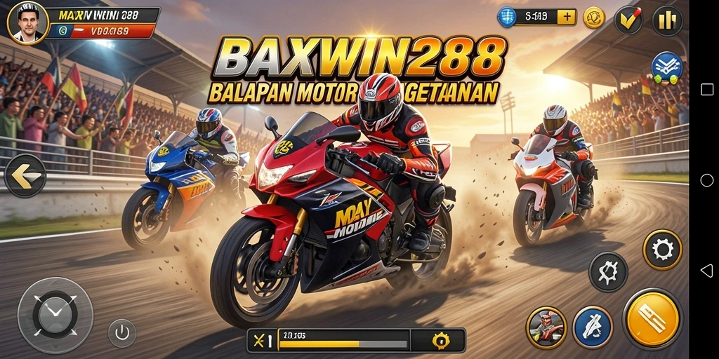 Gameplay balap motor yang seru dan menantang.