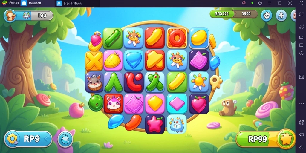 Screenshot gameplay RP99 menampilkan aksi mencocokkan permata yang seru.